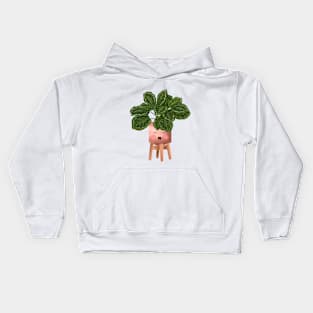 Cute Plant Illustration, Calathea Medallion- Prayer Plant Art Kids Hoodie